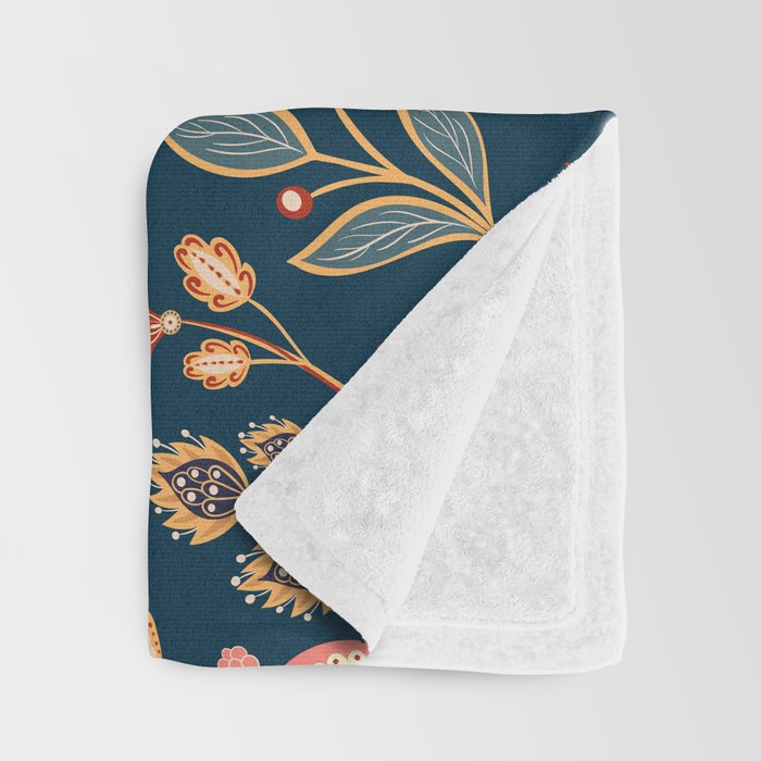 Indian Floral Trail - Deep Navy Blue Throw Blanket Gallery Image 3
