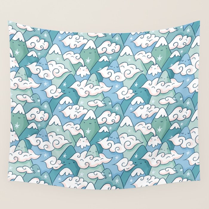 Cute mountains in clouds Wall Tapestry Gallery Image 4