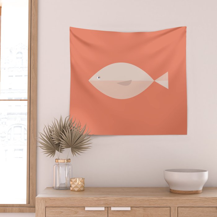Sleepy Fish in Coral Blush Wall Tapestry Gallery Image 2