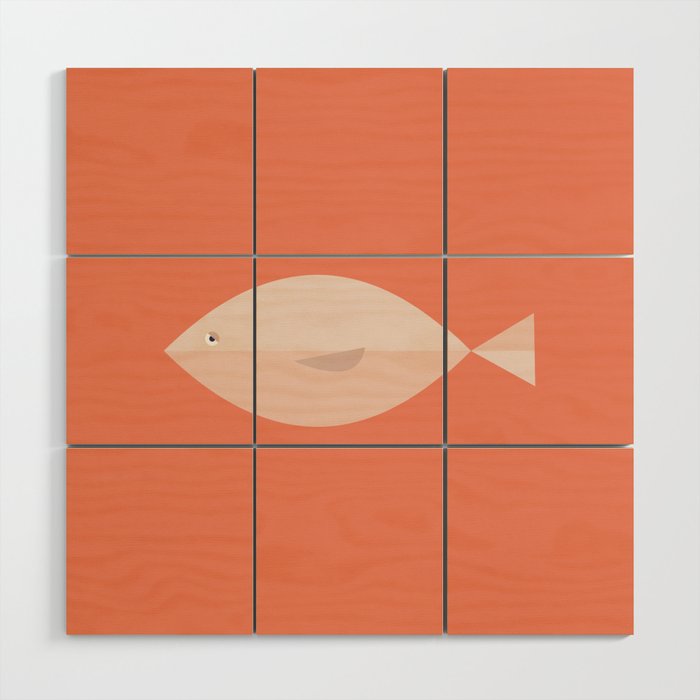 Sleepy Fish in Coral Blush Wood Wall Art Gallery Image 1