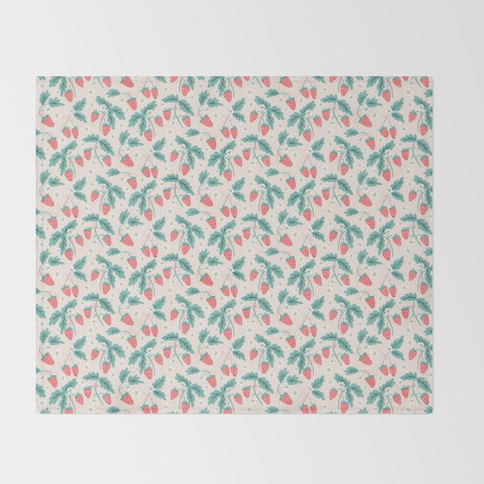 Stawberries with Flowers Throw Blanket Gallery Image 2