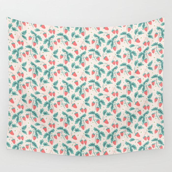 Stawberries with Flowers Wall Tapestry Gallery Image 1