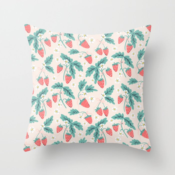 Stawberries with Flowers Throw Pillow Gallery Image 1
