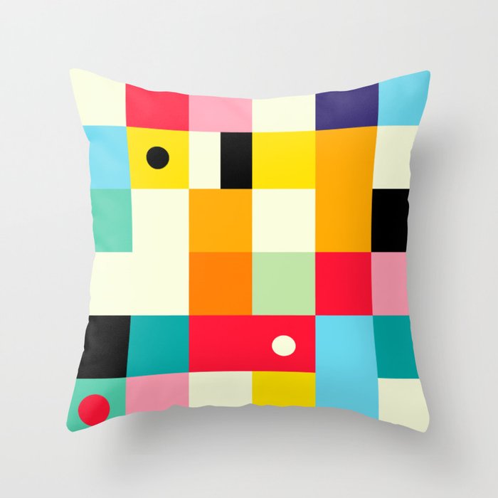Geometric Bauhaus Pattern | Retro Arcade Video Game | Abstract Shapes Throw Pillow Gallery Image 6