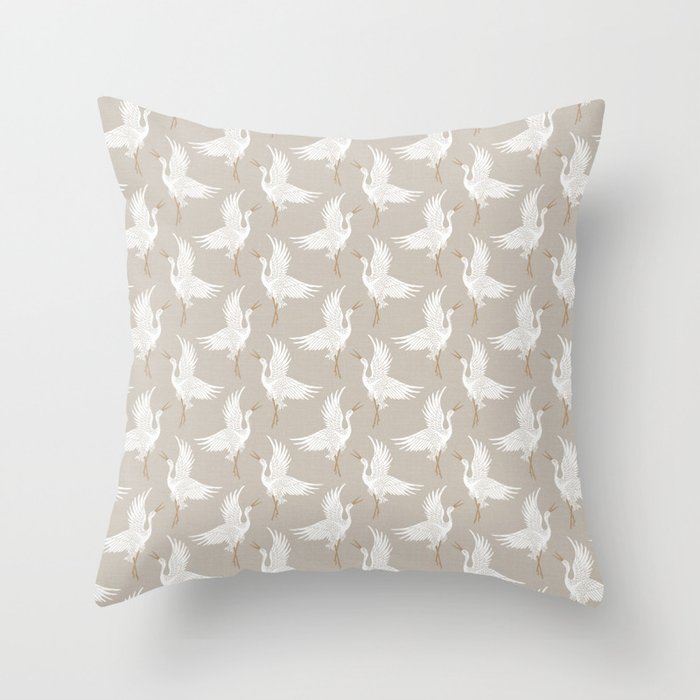 Cranes Neutral Throw Pillow Gallery Image 6