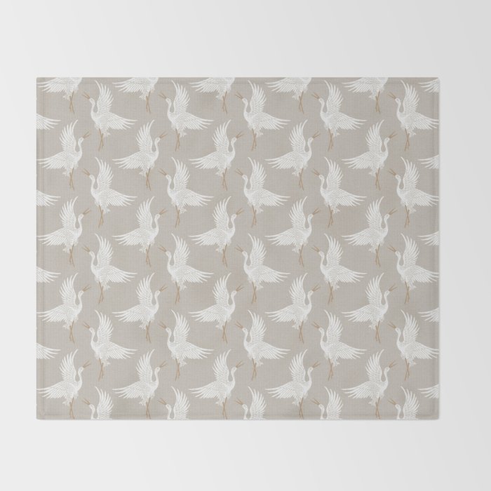 Cranes Neutral Throw Blanket Gallery Image 2