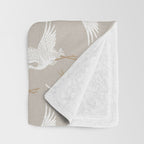 Cranes Neutral Throw Blanket Gallery Image 3