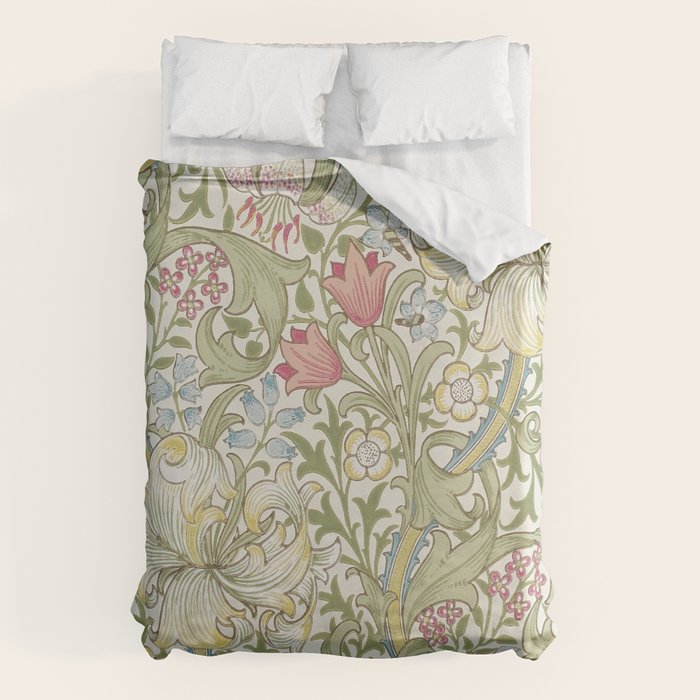 William Morris Vintage Golden Lily Green & Red  Duvet Cover Gallery Image 6