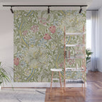 William Morris Vintage Golden Lily Green & Red  Wall Mural Gallery Image 1