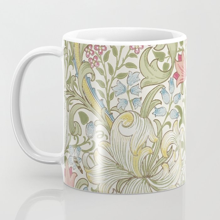 William Morris Vintage Golden Lily Green & Red  Coffee Mug Gallery Image 3