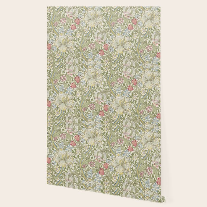 William Morris Vintage Golden Lily Green & Red  Wallpaper Gallery Image 2