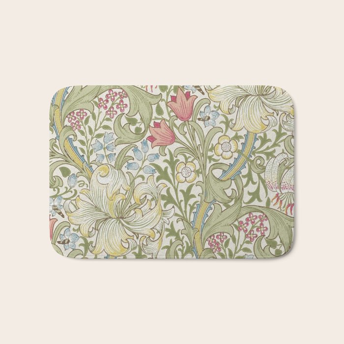 William Morris Vintage Golden Lily Green & Red  Bath Mat Gallery Image 1