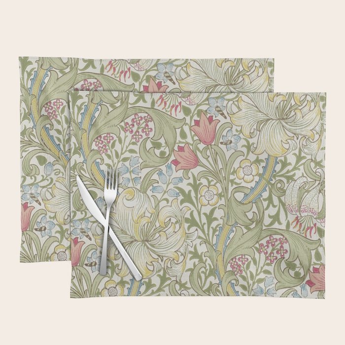 William Morris Vintage Golden Lily Green & Red  Placemat Gallery Image 1