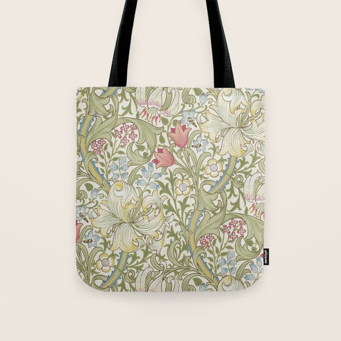 William Morris Vintage Golden Lily Green & Red  Tote Bag Gallery Image 1