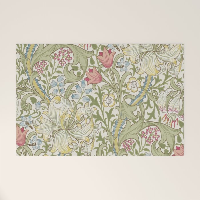 William Morris Vintage Golden Lily Green & Red  Welcome Mat Gallery Image 1