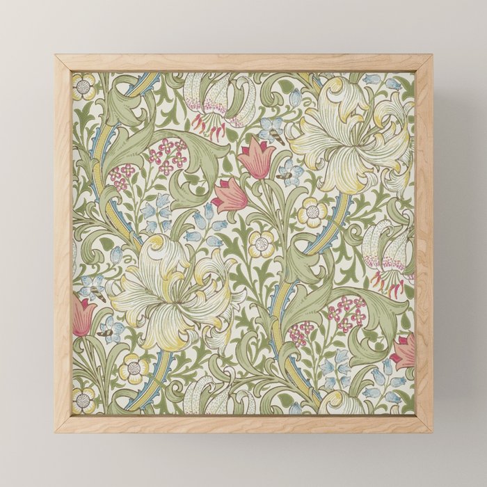 William Morris Vintage Golden Lily Green & Red  Mini Art Print Gallery Image 1