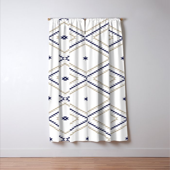 Southwestern Geometric - Tan Navy White Window Curtain Gallery Image 3