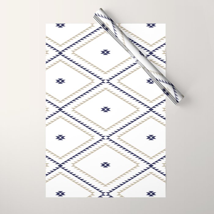 Southwestern Geometric - Tan Navy White Wrapping Paper Gallery Image 1