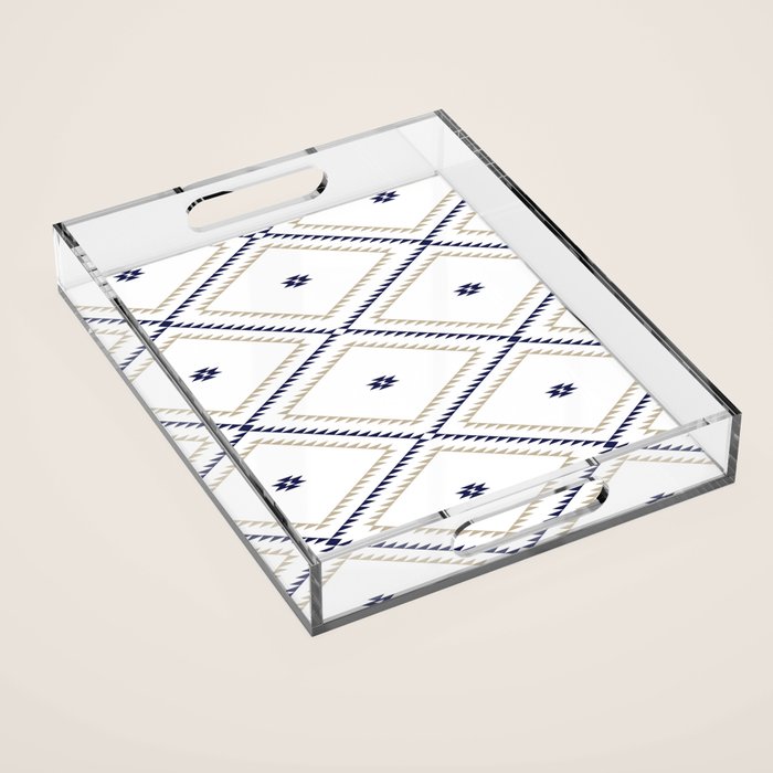 Southwestern Geometric - Tan Navy White Acrylic Tray Gallery Image 1