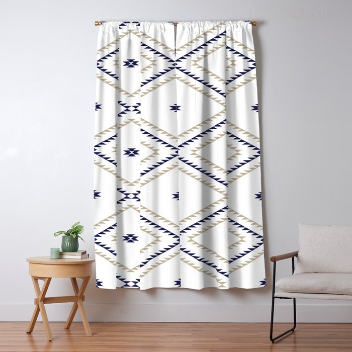 Southwestern Geometric - Tan Navy White Window Curtain Gallery Image 1