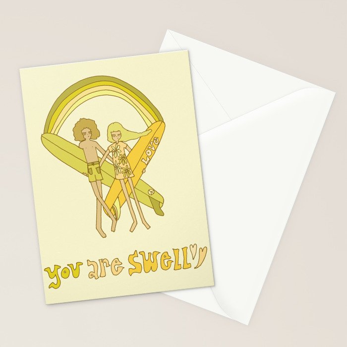 you are swell valentine // retro surf art by surfy birdy Stationery Card Gallery Image 2