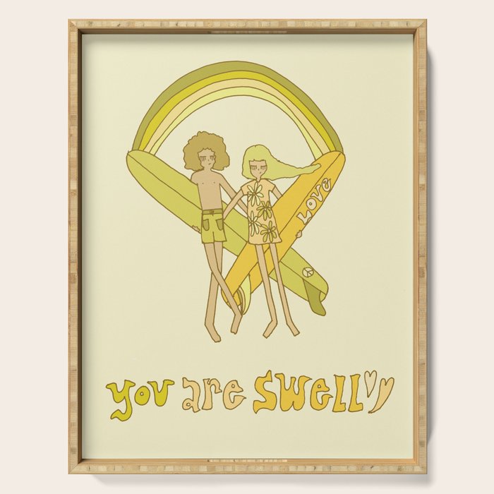 you are swell valentine // retro surf art by surfy birdy Serving Tray Gallery Image 1