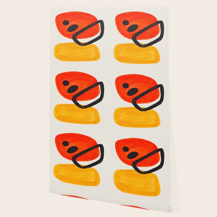 Colorful Mid Century Modern Abstract Fun Shapes Patterns Space Age Orange Yellow Orbit Bubbles Wallpaper Gallery Image 2