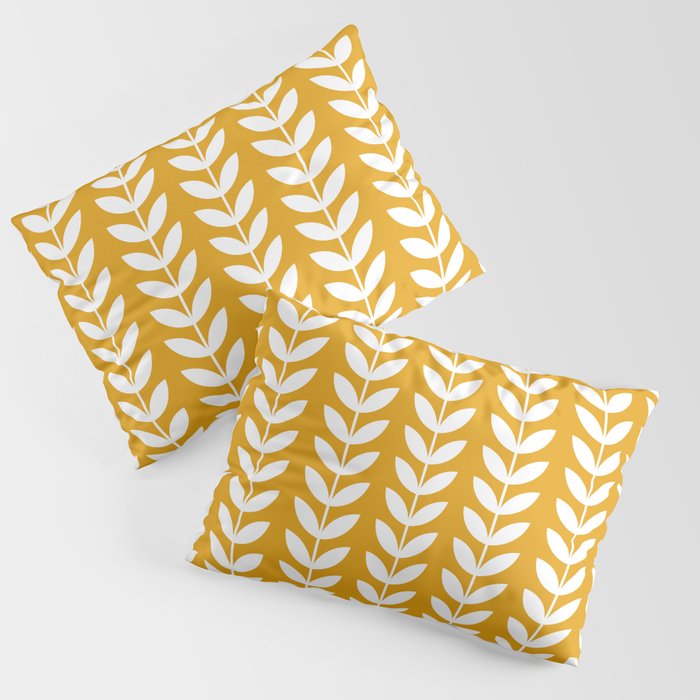 Mustard and White Scandinavian leaves pattern Pillow Sham Gallery Image 3