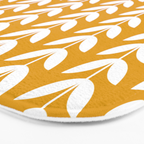 Mustard and White Scandinavian leaves pattern Bath Mat Gallery Image 3