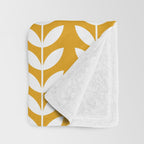Mustard and White Scandinavian leaves pattern Throw Blanket Gallery Image 3