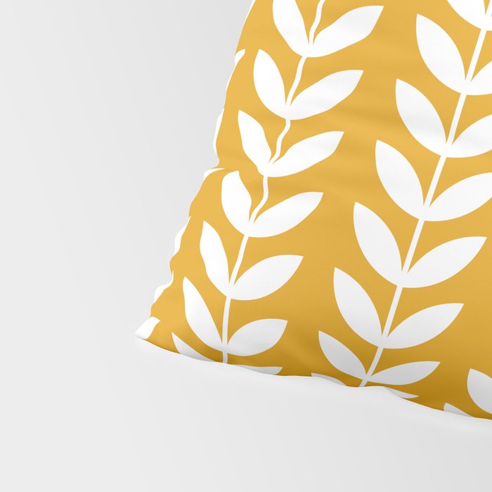 Mustard and White Scandinavian leaves pattern Pillow Sham Gallery Image 4