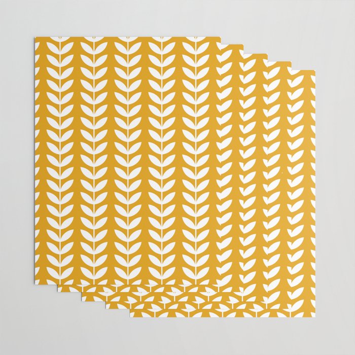 Mustard and White Scandinavian leaves pattern Wrapping Paper Gallery Image 3