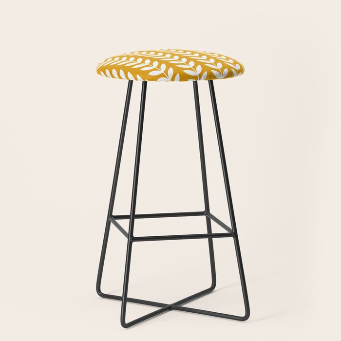 Mustard and White Scandinavian leaves pattern Stool Gallery Image 1