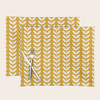 Mustard and White Scandinavian leaves pattern Placemat Gallery Image 1