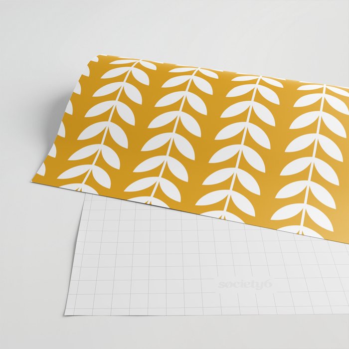 Mustard and White Scandinavian leaves pattern Wrapping Paper Gallery Image 2
