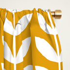 Mustard and White Scandinavian leaves pattern Window Curtain Gallery Image 2