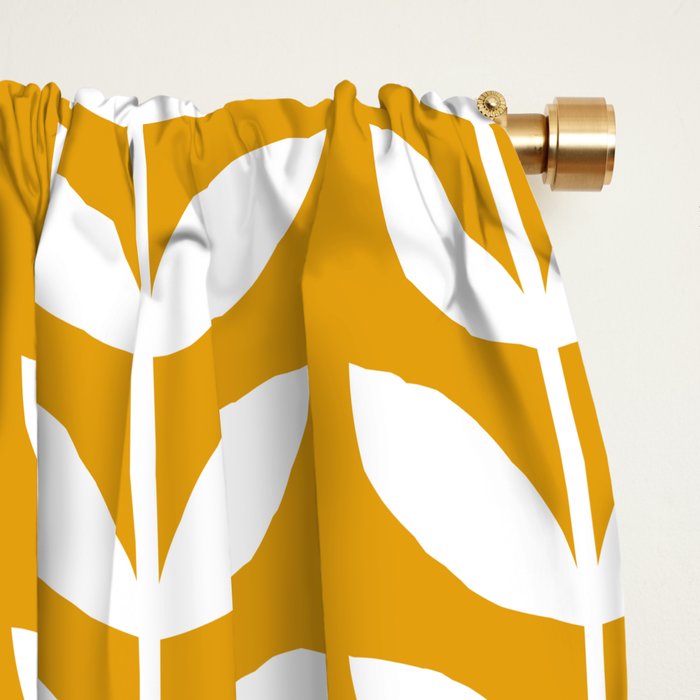 Mustard and White Scandinavian leaves pattern Window Curtain Gallery Image 2