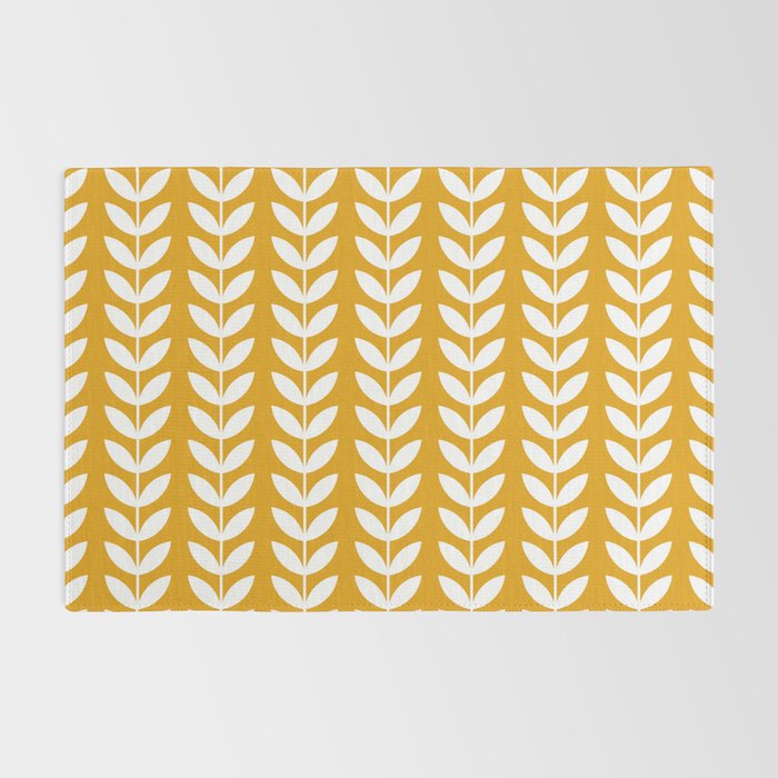 Mustard and White Scandinavian leaves pattern Rug Gallery Image 2
