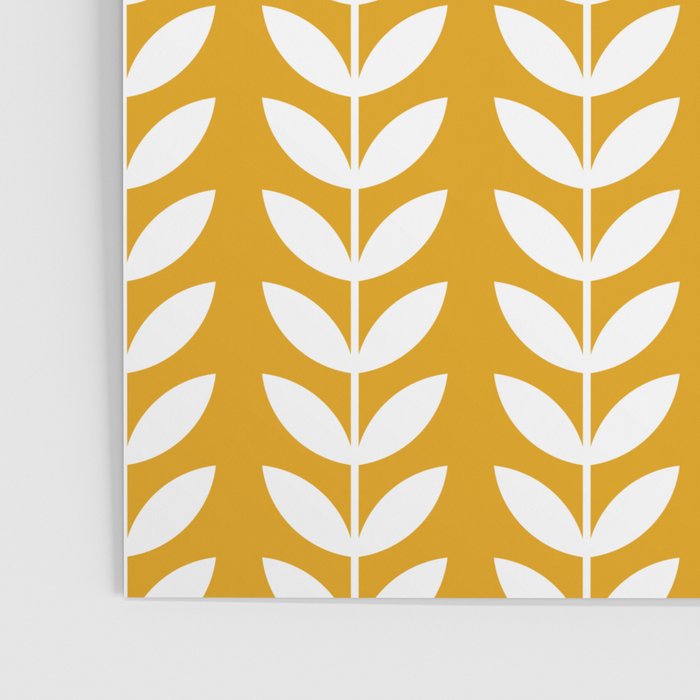 Mustard and White Scandinavian leaves pattern Poster Gallery Image 3