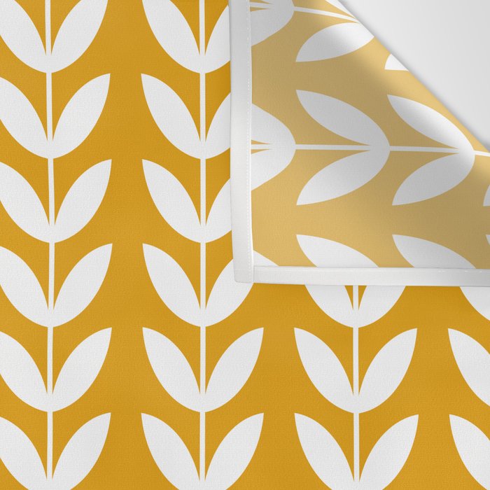Mustard and White Scandinavian leaves pattern Wall Tapestry Gallery Image 3