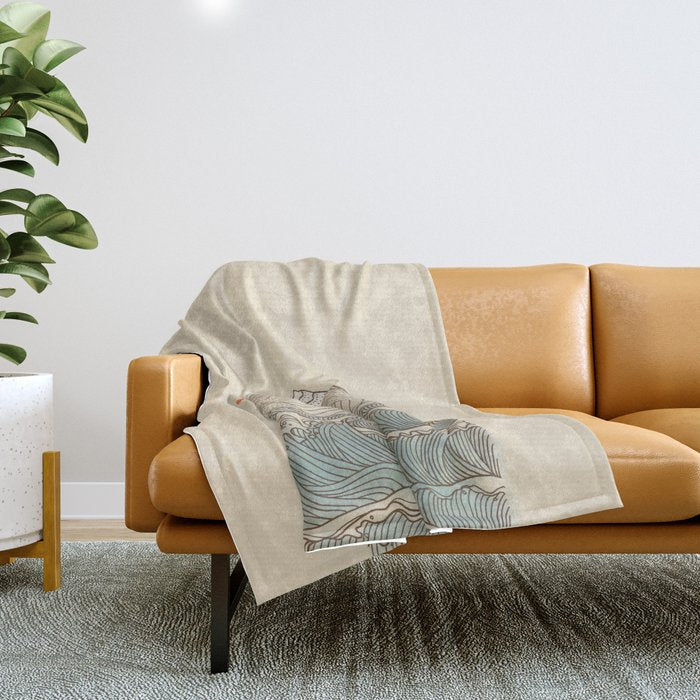 Mount Fuji the great wave  Throw Blanket Gallery Image 1