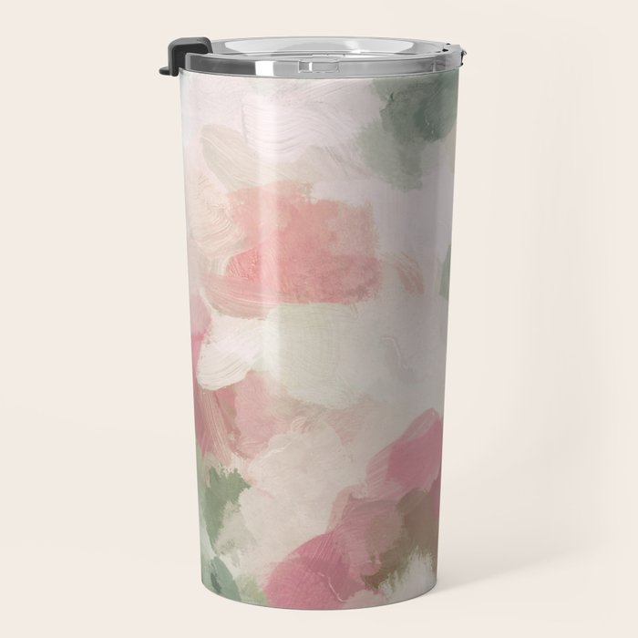 Rose Garden - Forest Sage Green Fuchsia Pink Floral Rose Garden Abstract Flower Painting Art Print Travel Mug Gallery Image 3