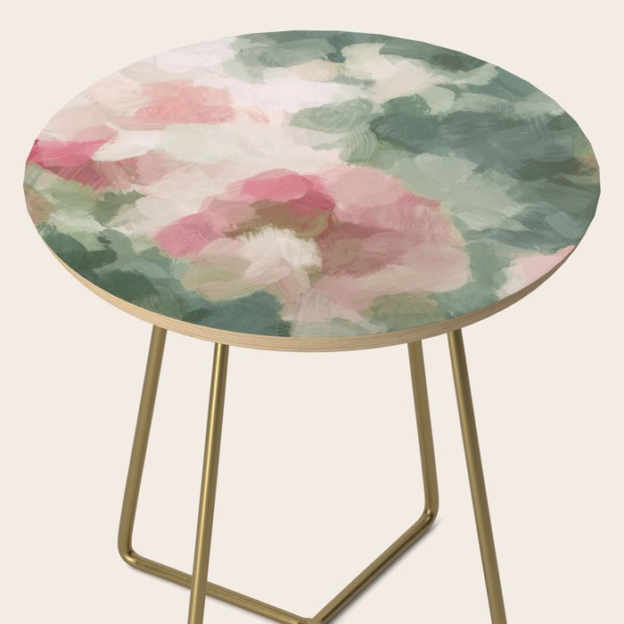 Rose Garden - Forest Sage Green Fuchsia Pink Floral Rose Garden Abstract Flower Painting Art Print Side Table Gallery Image 2