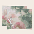 Rose Garden - Forest Sage Green Fuchsia Pink Floral Rose Garden Abstract Flower Painting Art Print Placemat Gallery Image 1