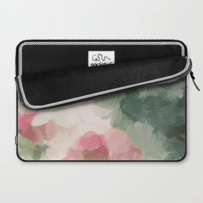 Rose Garden - Forest Sage Green Fuchsia Pink Floral Rose Garden Abstract Flower Painting Art Print Laptop Sleeve Gallery Image 2