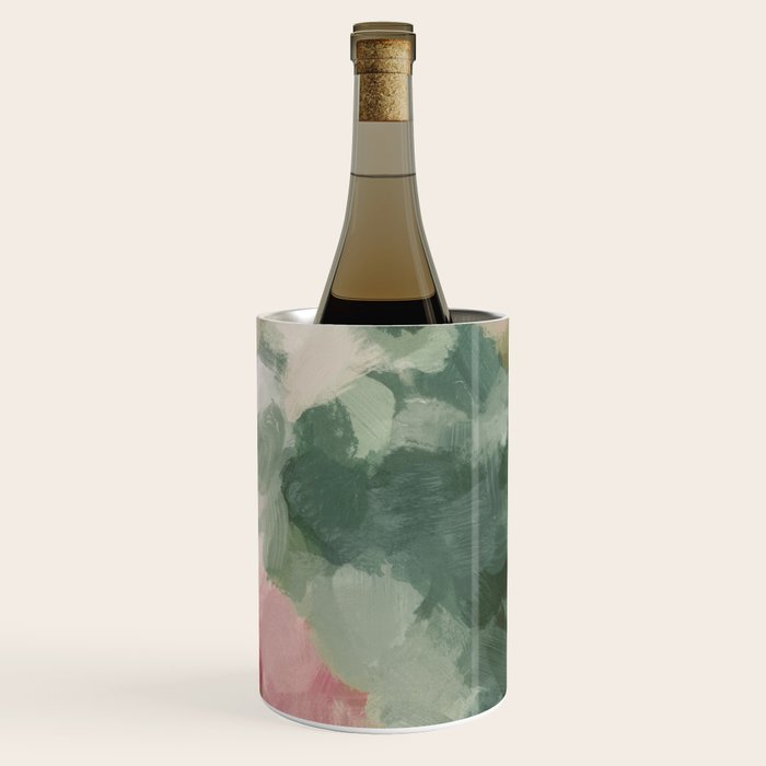 Rose Garden - Forest Sage Green Fuchsia Pink Floral Rose Garden Abstract Flower Painting Art Print Wine Chiller Gallery Image 3