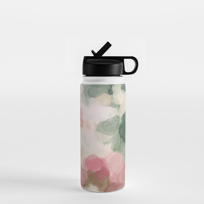 Rose Garden - Forest Sage Green Fuchsia Pink Floral Rose Garden Abstract Flower Painting Art Print Water Bottle Gallery Image 1