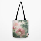 Rose Garden - Forest Sage Green Fuchsia Pink Floral Rose Garden Abstract Flower Painting Art Print Tote Bag Gallery Image 2