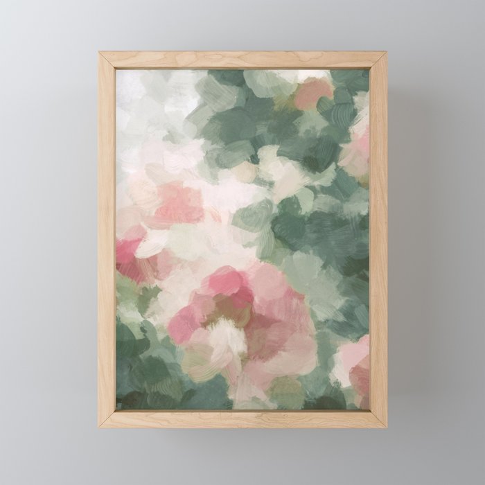 Rose Garden - Forest Sage Green Fuchsia Pink Floral Rose Garden Abstract Flower Painting Art Print Mini Art Print Gallery Image 1