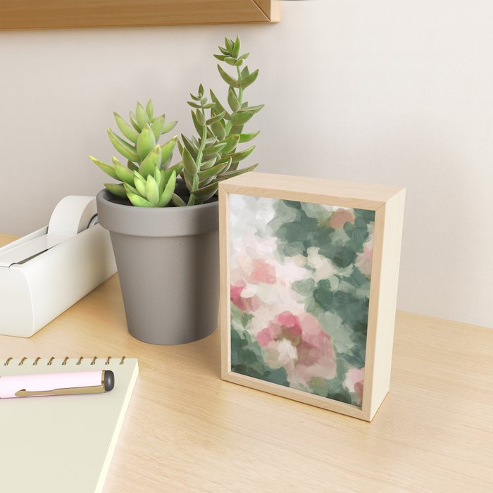 Rose Garden - Forest Sage Green Fuchsia Pink Floral Rose Garden Abstract Flower Painting Art Print Mini Art Print Gallery Image 2